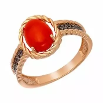Серебряное кольцо с кораллом и фианитами