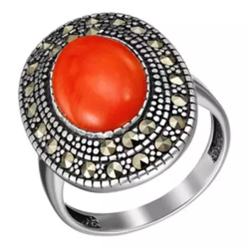 Серебряное кольцо с кораллом и марказитами