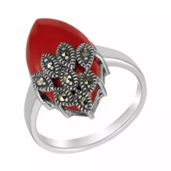 Серебряное кольцо с кораллом и марказитами