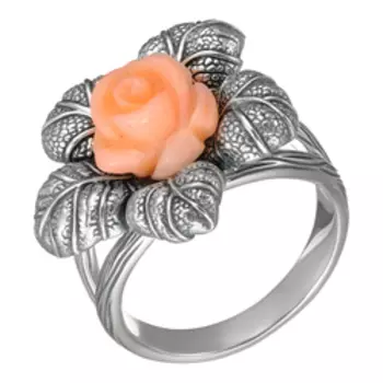 Серебряное кольцо с кораллом "Роза"