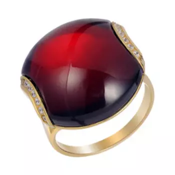 Серебряное кольцо с коричневым янтарем и фианитами