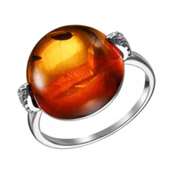 Серебряное кольцо с коричневым янтарем и фианитами