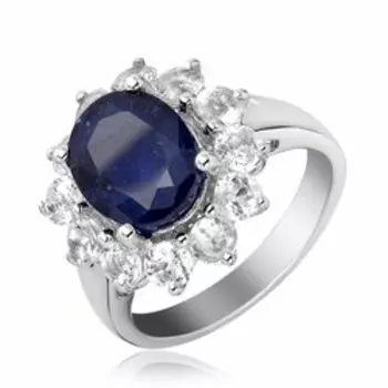 Серебряное кольцо с корундом и белыми топазами