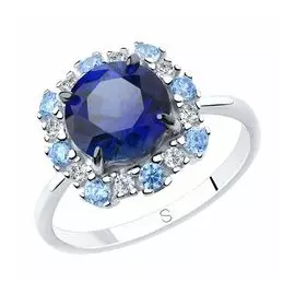 Серебряное кольцо с корундом и фианитами