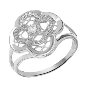 Серебряное кольцо с кубическим цирконием "Четырехлистник"
