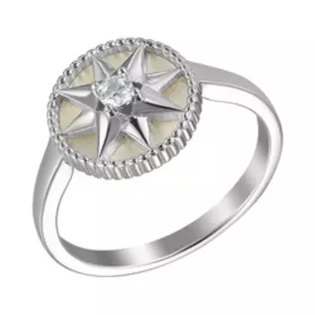 Серебряное кольцо с кубическим цирконием и перламутром