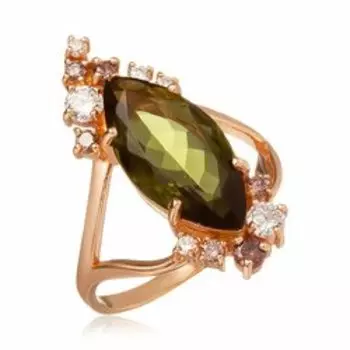 Серебряное кольцо с медовой шпинелью, фианитами и кварцем