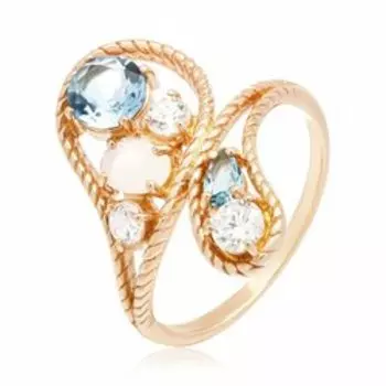 Серебряное кольцо с кварцем, лунным камнем и фианитами