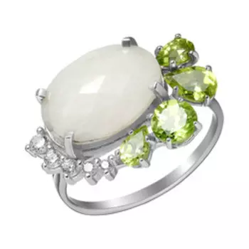 Серебряное кольцо с кварцем, хризолитом и фианитами