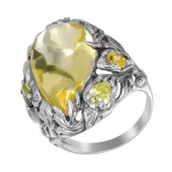 Серебряное кольцо с кварцем и фианитами