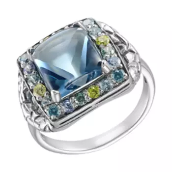 Серебряное кольцо с кварцем и фианитами