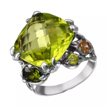 Серебряное кольцо с кварцем и фианитами