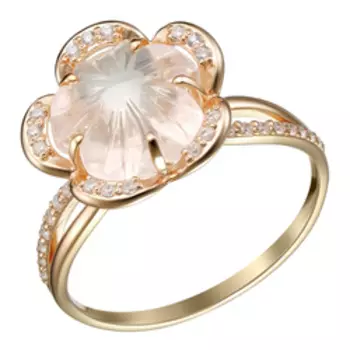 Серебряное кольцо с кварцем и фианитами "Цветок"