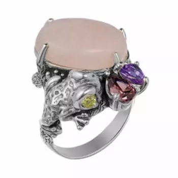 Серебряное кольцо с кварцем и фианитами "Лягушка"