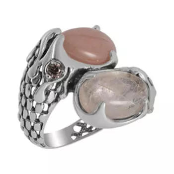 Серебряное кольцо с кварцем волосатиком, солнечным камнем и фианитами