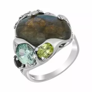 Серебряное кольцо с лабрадоритом и фианитами