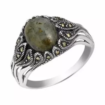 Серебряное кольцо с лабрадоритом и марказитом