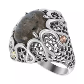 Серебряное кольцо с лабрадором и фианитами