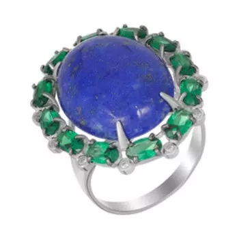 Серебряное кольцо с ляписом и фианитами