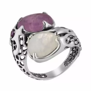 Серебряное кольцо с лунным камнем и аметистами