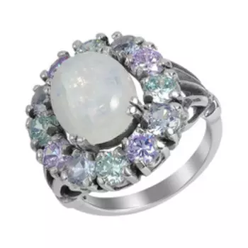 Серебряное кольцо с лунным камнем и фианитами