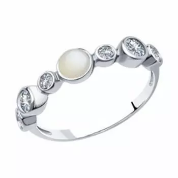 Серебряное кольцо с лунным камнем и фианитами