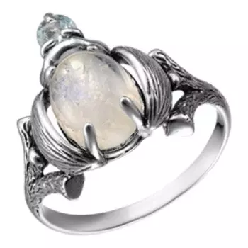 Серебряное кольцо с лунным камнем и топазом
