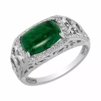 Серебряное кольцо с малахитом и фианитами