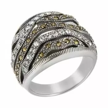 Серебряное кольцо с марказитами и горным хрусталем