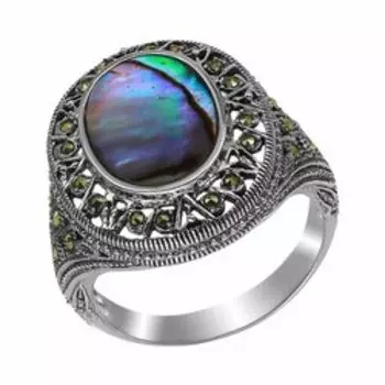 Серебряное кольцо с марказитами и перламутром