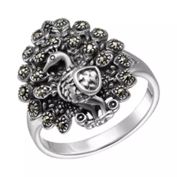 Серебряное кольцо с марказитами "Павлин"