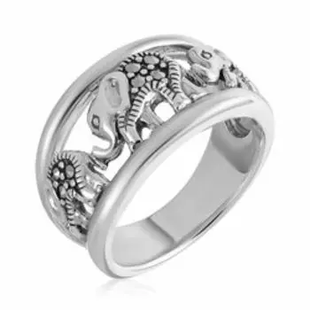 Серебряное кольцо с марказитами "Слоны"