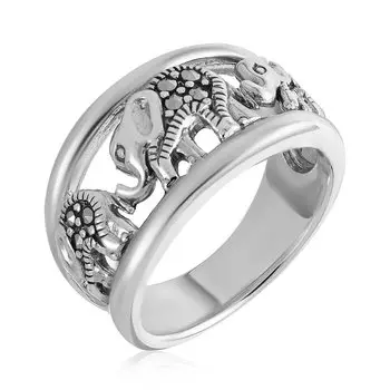 Серебряное кольцо с марказитами "Слоны"