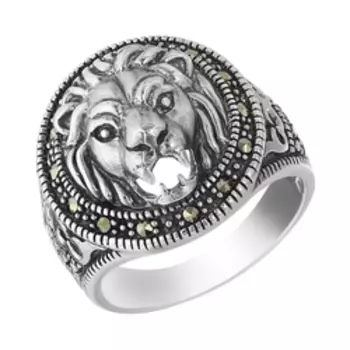 Серебряное кольцо с марказитом "Лев"