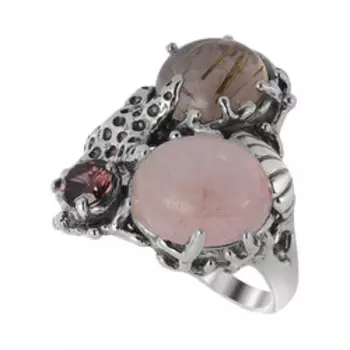 Серебряное кольцо с морганитом, кварцем волосатиком и фианитом