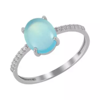 Серебряное кольцо с мятным халцедоном и фианитами