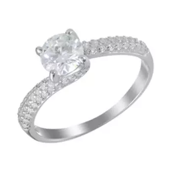 Серебряное кольцо с муассанитом и фианитами