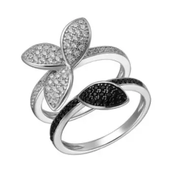 Серебряное кольцо с нанокристаллами и фианитами "Цветок" 2 в 1