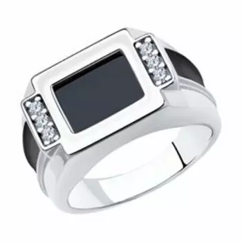 Кольцо из серебра с эмалью и и фианитами