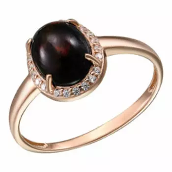 Серебряное кольцо с натуральным черным опалом и фианитами