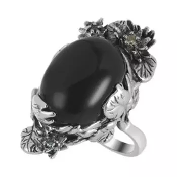 Серебряное кольцо с нефритом и фианитами