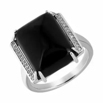 Серебряное кольцо с ониксом и цирконием