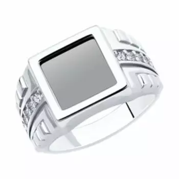 Кольцо из серебра с ониксом и фианитами