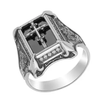 Серебряное кольцо с ониксом и фианитами