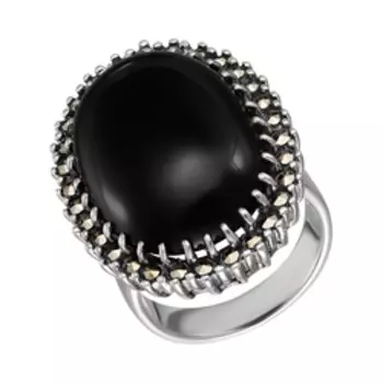 Серебряное кольцо с ониксом и марказитами