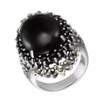 Серебряное кольцо с ониксом и марказитами