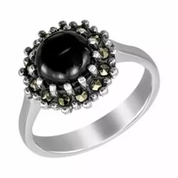 Серебряное кольцо с ониксом и марказитом