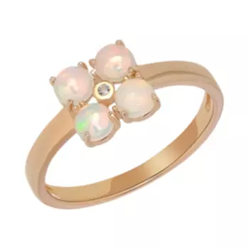 Серебряное кольцо с опалами и фианитом "Цветок"