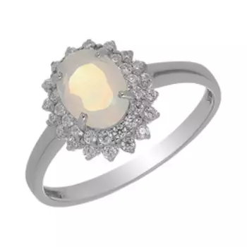 Серебряное кольцо с опалом и фианитами