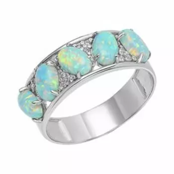 Серебряное кольцо с опалом и фианитами